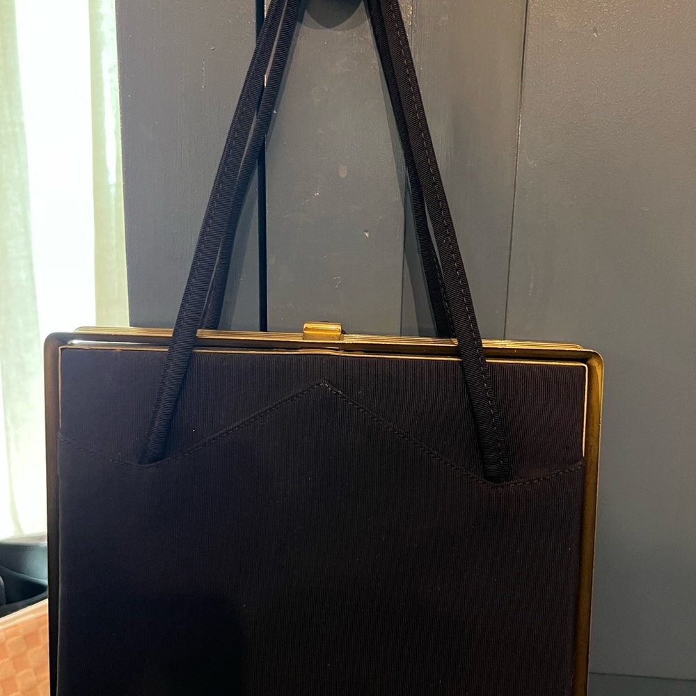Elegant Vintage Midnight Blue Satin Handbag